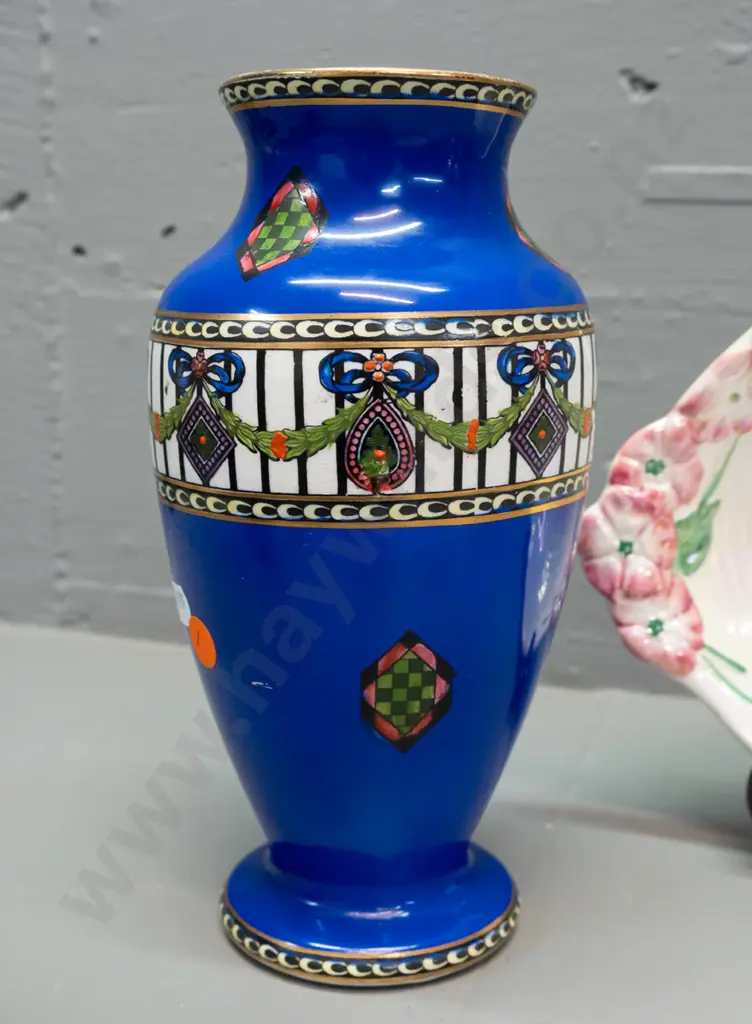 vintage Fenton Luxor vase - slight scratches to glaze - H-230 D-120 and a Maling lustre floral oval dish Image 1++