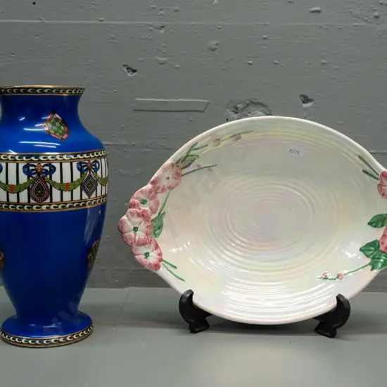 vintage Fenton Luxor vase - slight scratches to glaze - H-230 D-120 and a Maling lustre floral oval dish