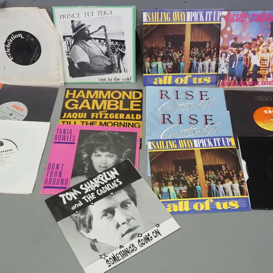 14x 45 RPM singles - assorted NZ artists, Give Them Life fundraisers, 1985 NZ Music Awards w/invitation etc