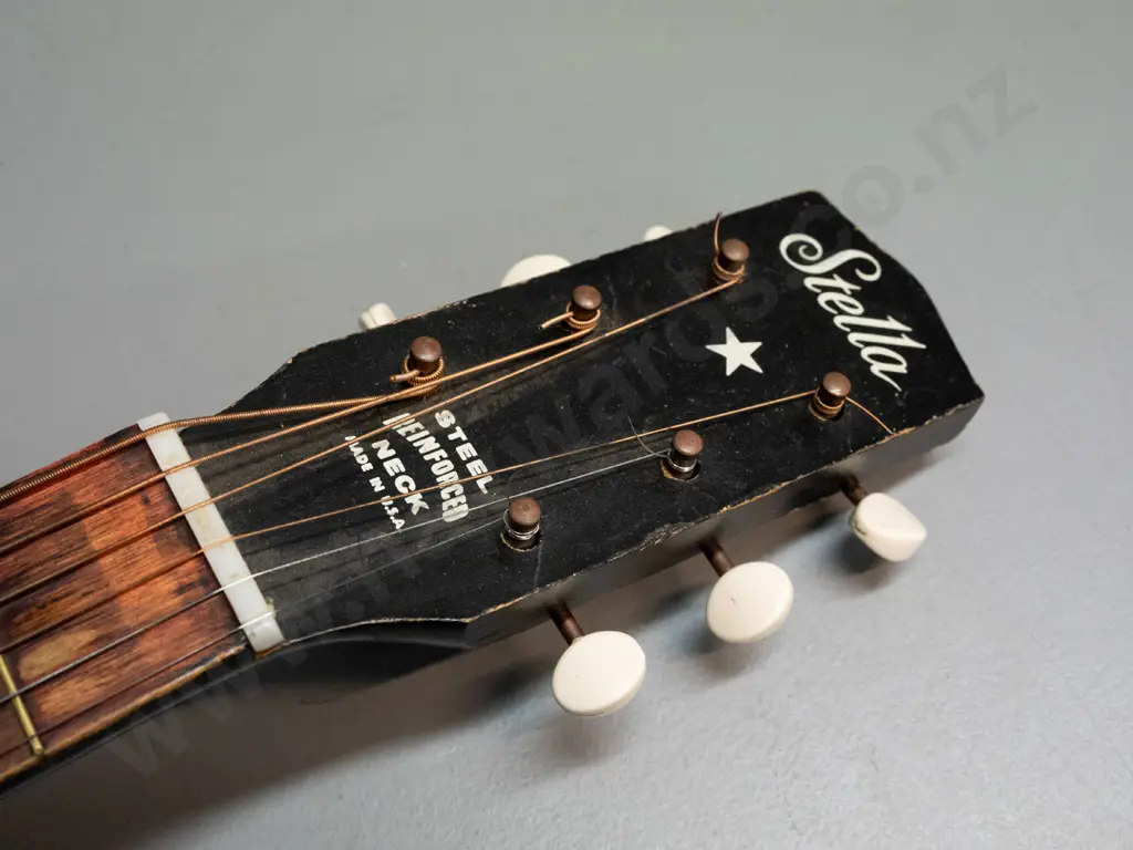 retro (3/4 size?) Stella steel string guitar marked Reinforced Neck - Made in USA - some wear to finish and frets, some Image 1++