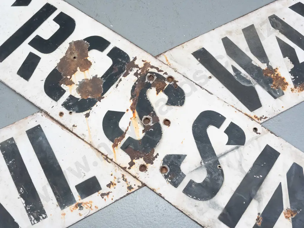 vintage tin and enamel 2 part railway crossing sign - each H-310 W-1530 (some corrosion) Image 1++