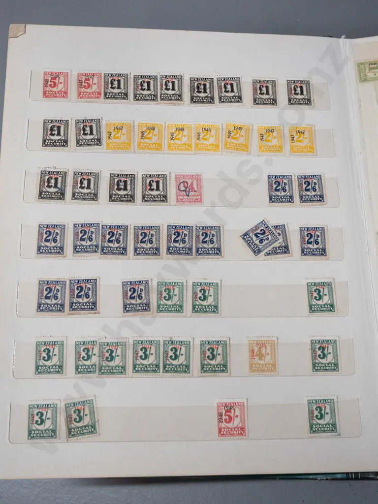 stamp album - NZ and international stamps, incld. NZ 1940s and 50s social security, etc. Image 1++