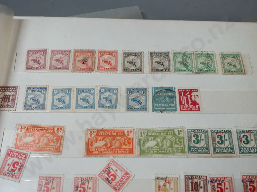 stamp album - NZ and international stamps, incld. NZ 1940s and 50s social security, etc. Image 1++