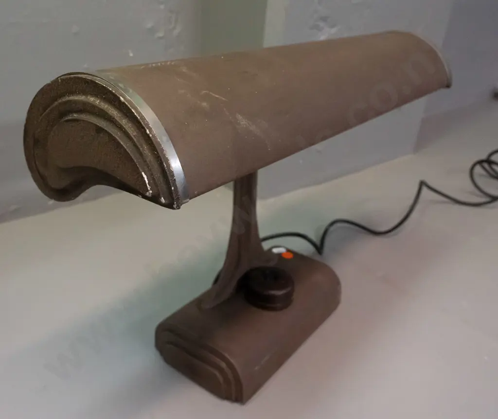 vintage cast alloy Electroway desk or work lamp with brown crackle finish, chrome trim - original power buttons replaced Image 1++