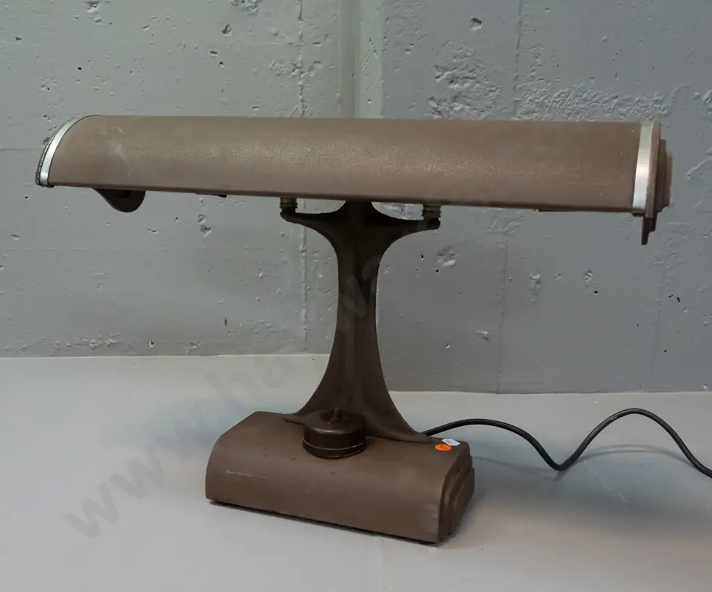 vintage cast alloy Electroway desk or work lamp with brown crackle finish, chrome trim - original power buttons replaced Image 1++