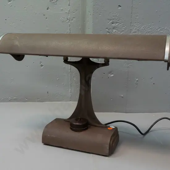 vintage cast alloy Electroway desk or work lamp with brown crackle finish, chrome trim - original power buttons replaced