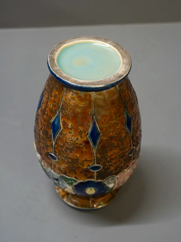 vintage amphora vase with floral band, no maker's marks H-190 D-110 Image 1++