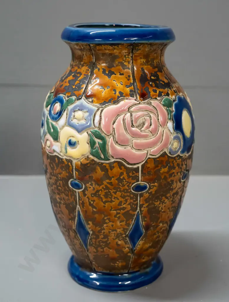 vintage amphora vase with floral band, no maker's marks H-190 D-110 Image 1++
