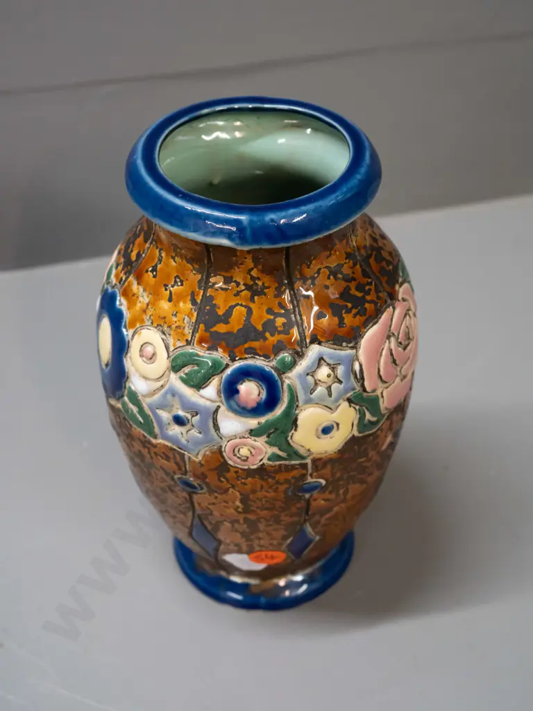 vintage amphora vase with floral band, no maker's marks H-190 D-110 Image 1++