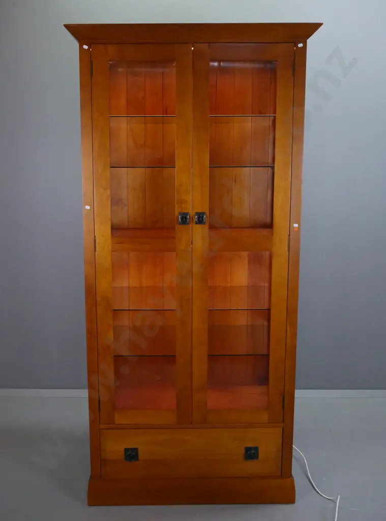 New Zealand made colonial style tall 2-door illuminated display cabinet with glazed sides, 4 glass adjustable and Image 1++