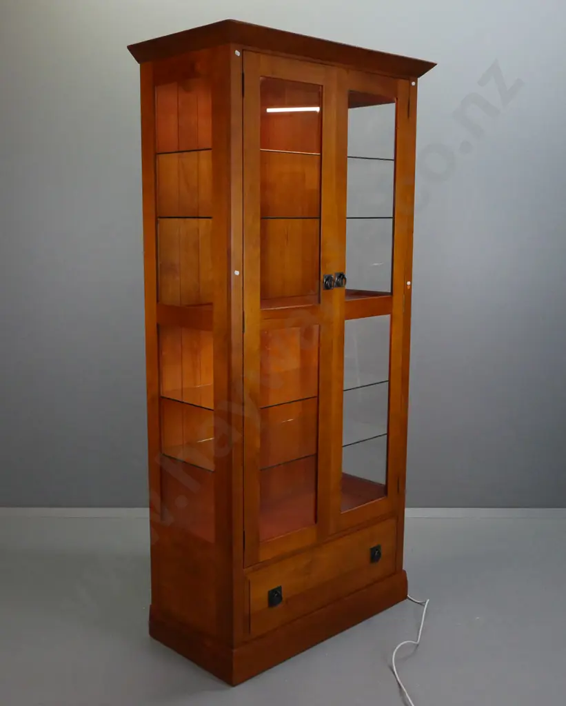 New Zealand made colonial style tall 2-door illuminated display cabinet with glazed sides, 4 glass adjustable and Image 1++