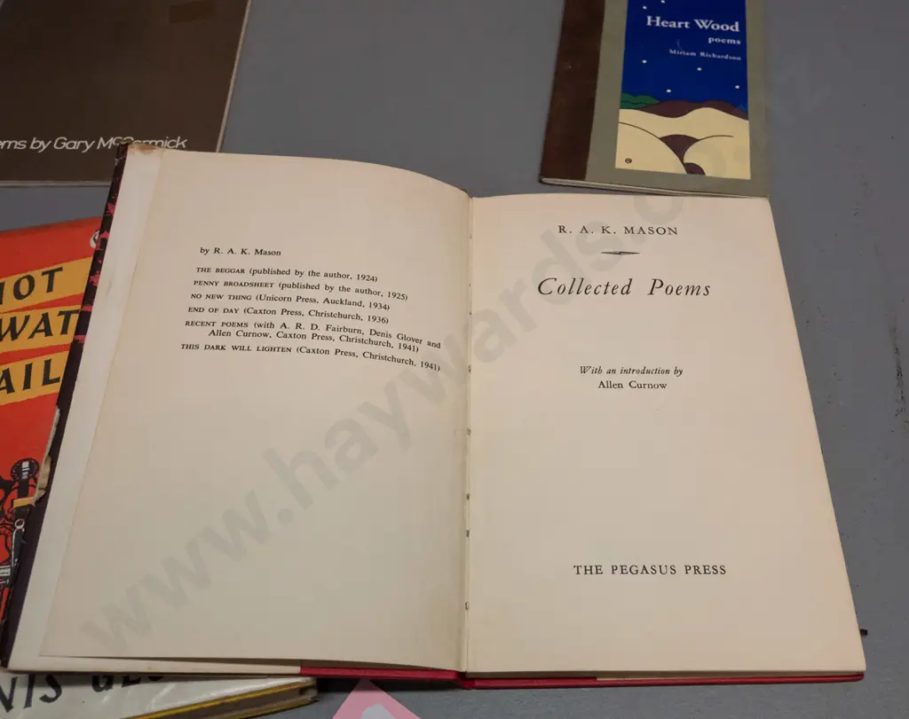 6 New Zealand poetry books & publications - Denis Glover autobiography, R.A.K. Mason, Miriam Richardson, Gary Image 1++