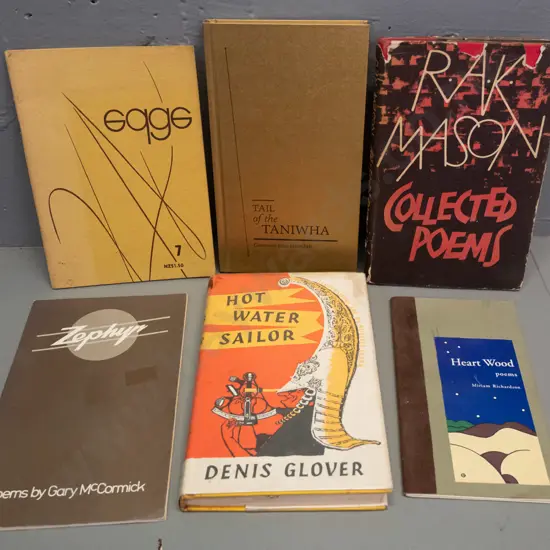 6 New Zealand poetry books & publications - Denis Glover autobiography, R.A.K. Mason, Miriam Richardson, Gary