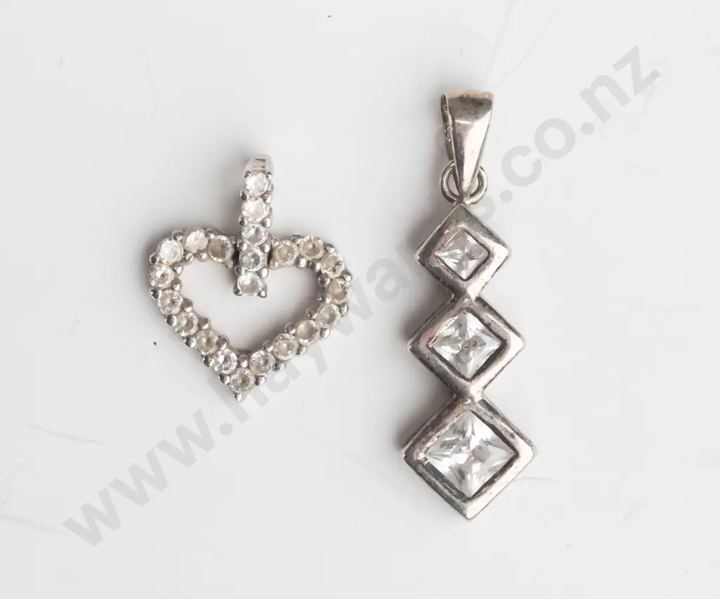 2 silver cz pendants both stamped 925 no chains Image 1++