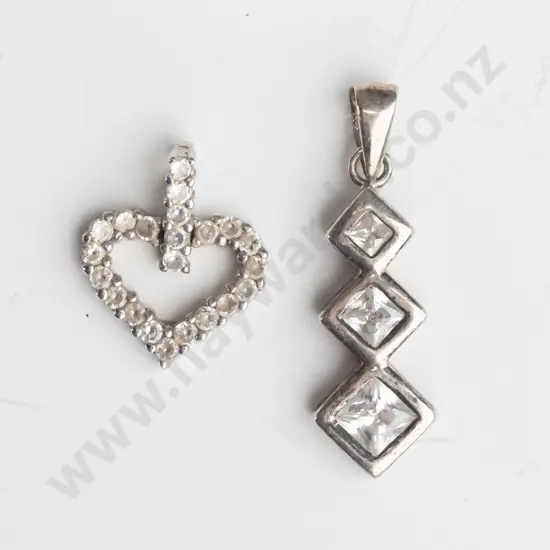 2 silver cz pendants both stamped 925 no chains