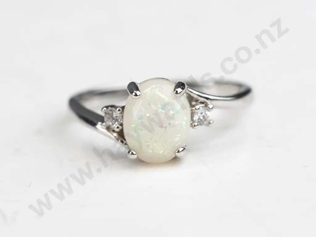silver opal & cz ring stamped 925 Image 1++