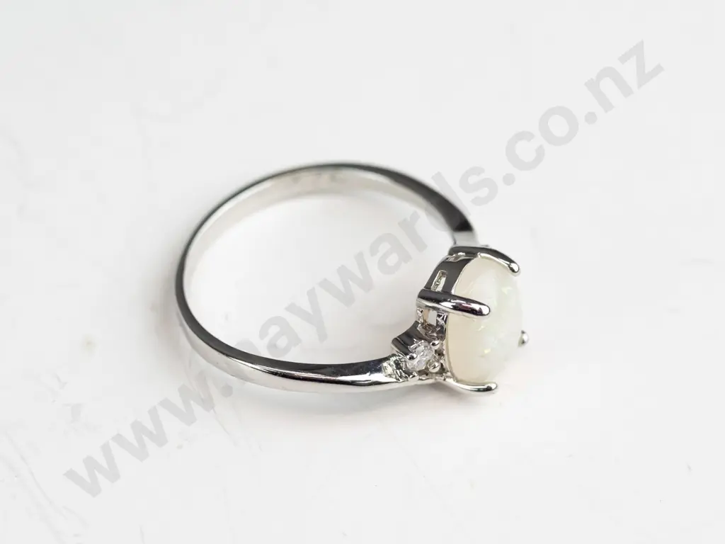 silver opal & cz ring stamped 925 Image 1++