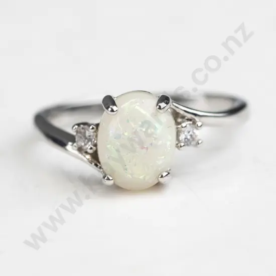 silver opal & cz ring stamped 925