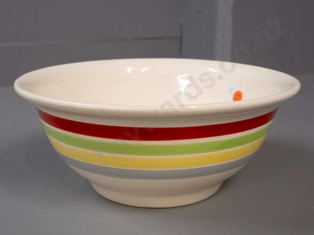 Crown Lynn Fiesta Ware cream and striped mixing or fruit bowl - minor scratching inside. H-110 D-260 Image 1++