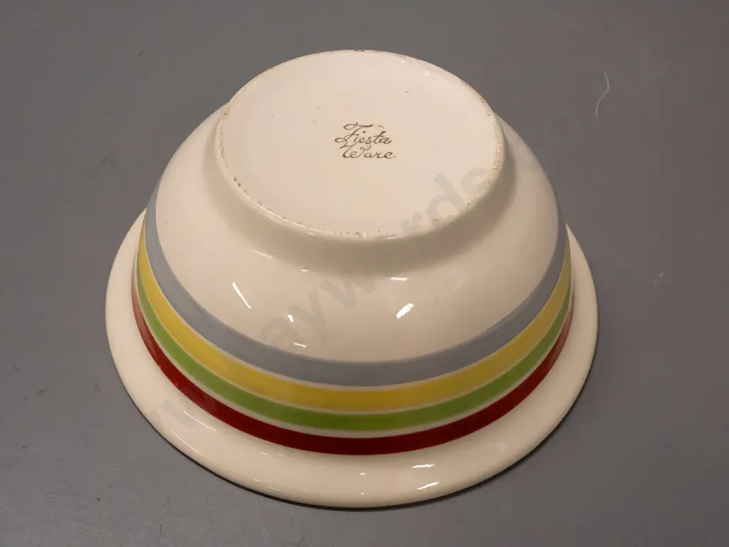 Crown Lynn Fiesta Ware cream and striped mixing or fruit bowl - minor scratching inside. H-110 D-260 Image 1++