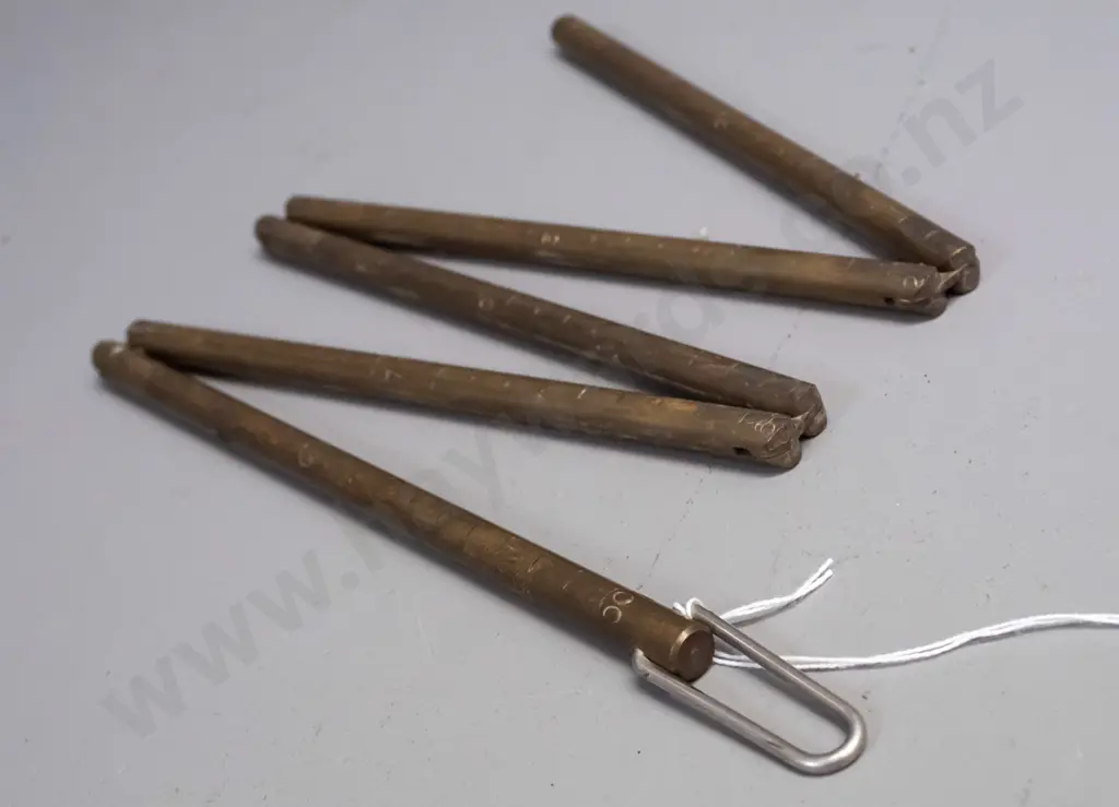 brass hinged 5-section ship's fuel measuring stick with engraved measurements L-200 folder, L-1070 extended Image 1++
