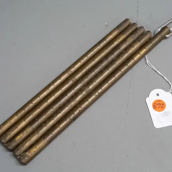 brass hinged 5-section ship's fuel measuring stick with engraved measurements L-200 folder, L-1070 extended