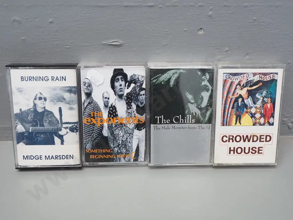 4x cassettes, NZ artists - Chills single Male Monster from the ID, Exponents, Crowded House 1st album, Midge Marsden Image 1++