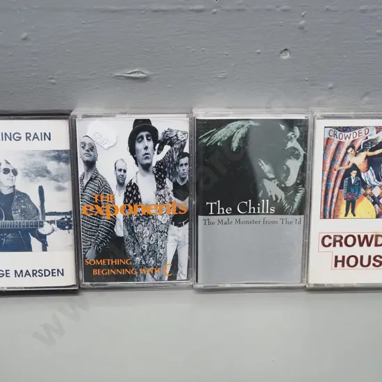 4x cassettes, NZ artists - Chills single Male Monster from the ID, Exponents, Crowded House 1st album, Midge Marsden