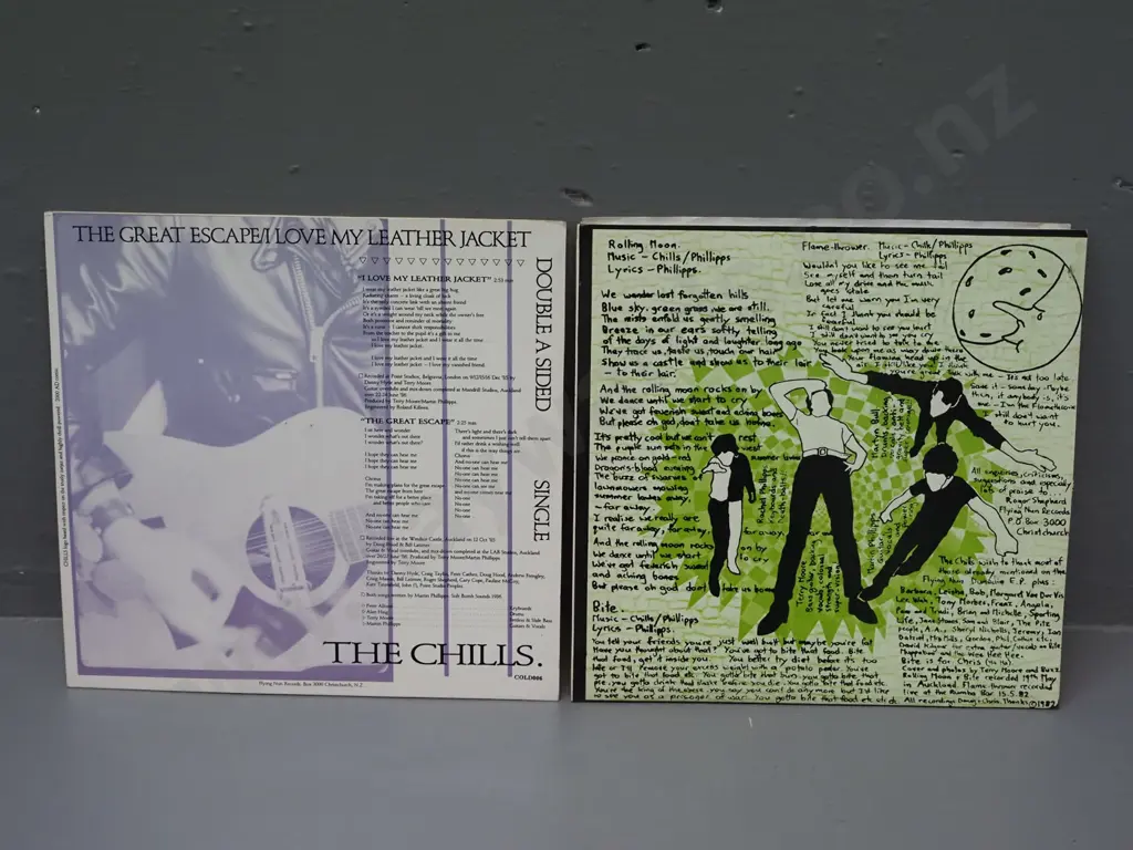 45 RPM single - The Chills - Rolling Moon / Flamethrower - Flying Nun 1982 and an EMPTY sleeve for the Chills 45 Great Image 1++