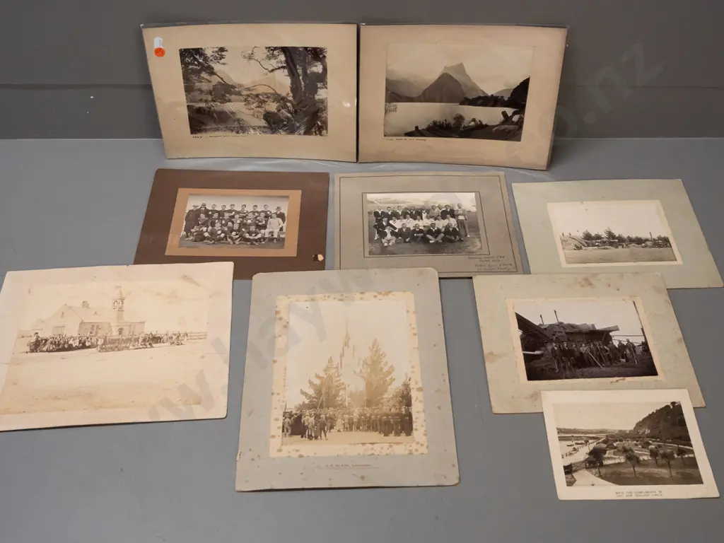 11 vintage NZ photos, some mounted on double sided cards, some loose - Lawrence & North Dunedin schools, sports team, Image 1++