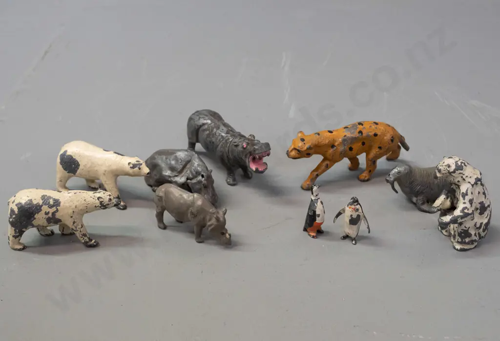collection of lead toy animals - one marked Johillco. Overall chipping and wear to paint, some damage - hippo is Image 1++