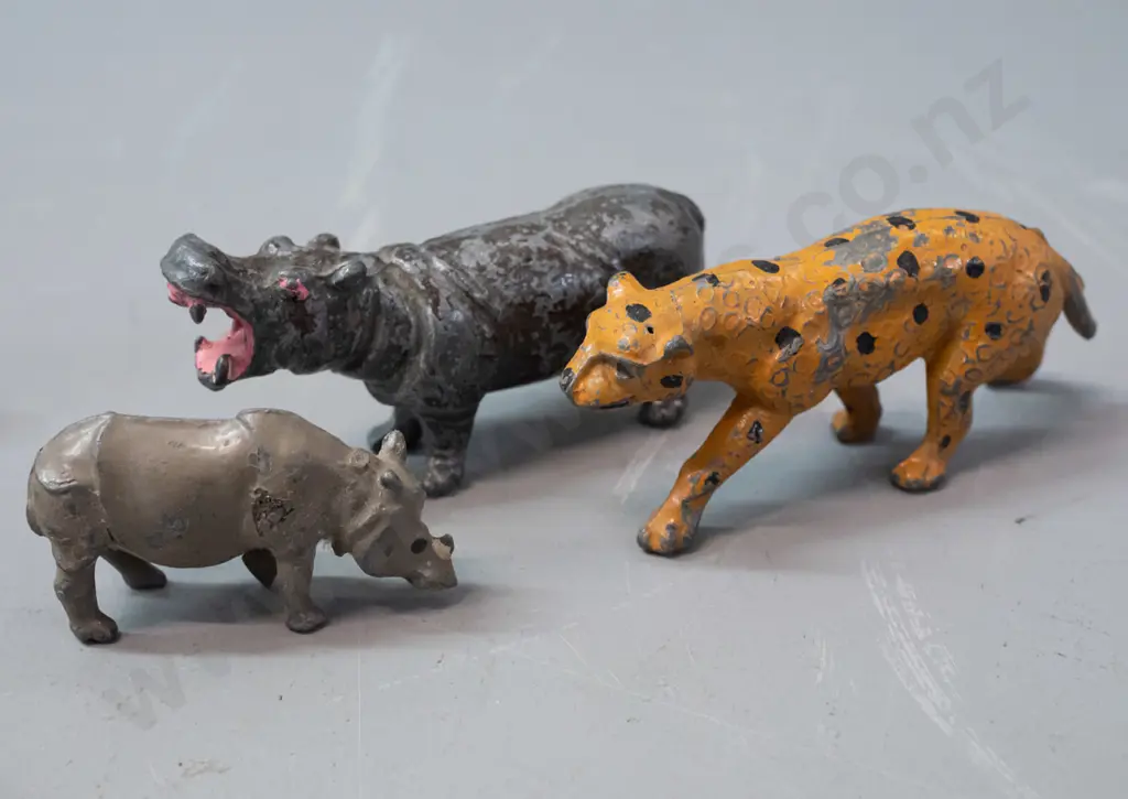 collection of lead toy animals - one marked Johillco. Overall chipping and wear to paint, some damage - hippo is Image 1++