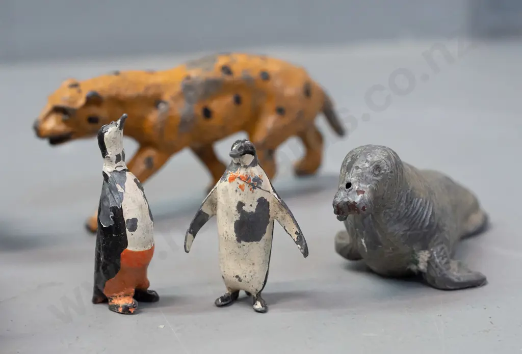 collection of lead toy animals - one marked Johillco. Overall chipping and wear to paint, some damage - hippo is Image 1++