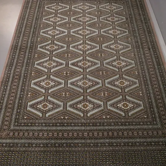 Dywilan Polish "Ispahan" pattern Persian style wool floor rug - Afghan blue, puce, ivory and brown tones - some staining