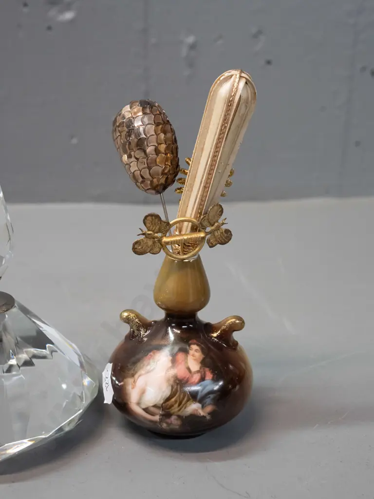 2 scent bottles and 2 vases with hat pins - one silver plated and one Royal Bavarian. Scent bottle with atomiser marked Image 1++
