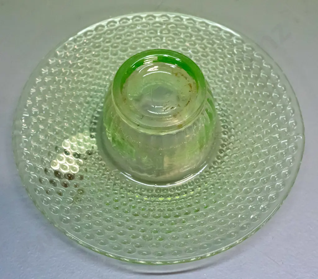 moulded green uranium depression glass bowl or liner H-55 D-165 Image 1++