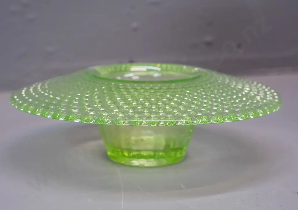moulded green uranium depression glass bowl or liner H-55 D-165 Image 1++