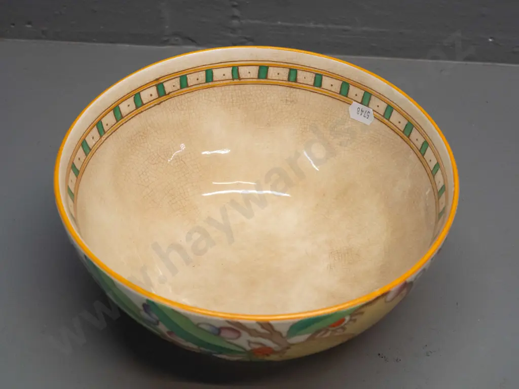 Burleigh Ware Charlotte Rhead tube lined bowl - heavily crazed. H-110 D-215 Image 1++