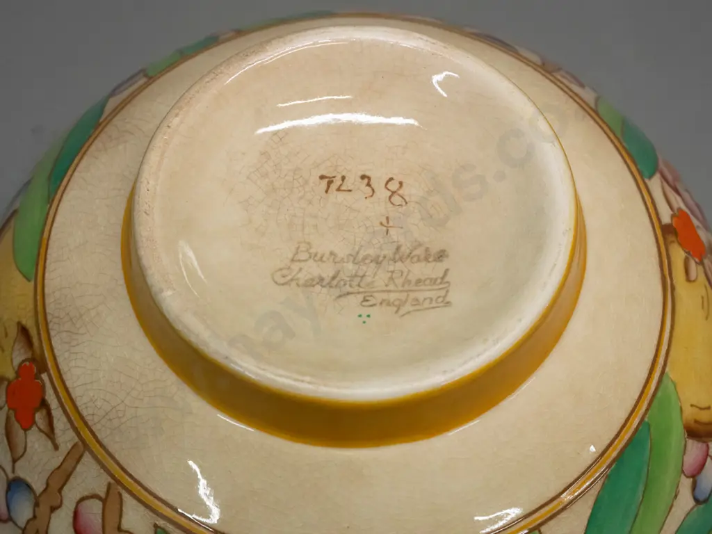 Burleigh Ware Charlotte Rhead tube lined bowl - heavily crazed. H-110 D-215 Image 1++