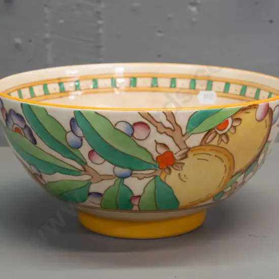 Burleigh Ware Charlotte Rhead tube lined bowl - heavily crazed. H-110 D-215