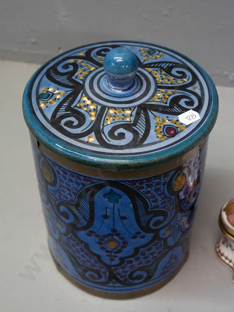 French porcelain jewellery casket with gold metal decoration, painted floral decoration inside and out, and a Moroccan Image 1++