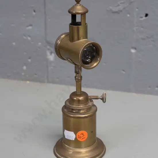 vintage brass 2-piece kerosene medical inspection lamp H-200 D-70 at base