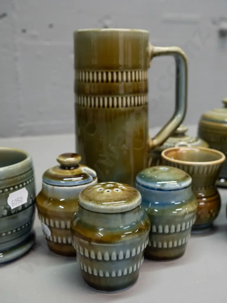 assorted Wade Irish porcelain - two 3-piece condiments, 3 egg cups, cream jug and lidded sugar bowl, etc. Some items are Image 1++