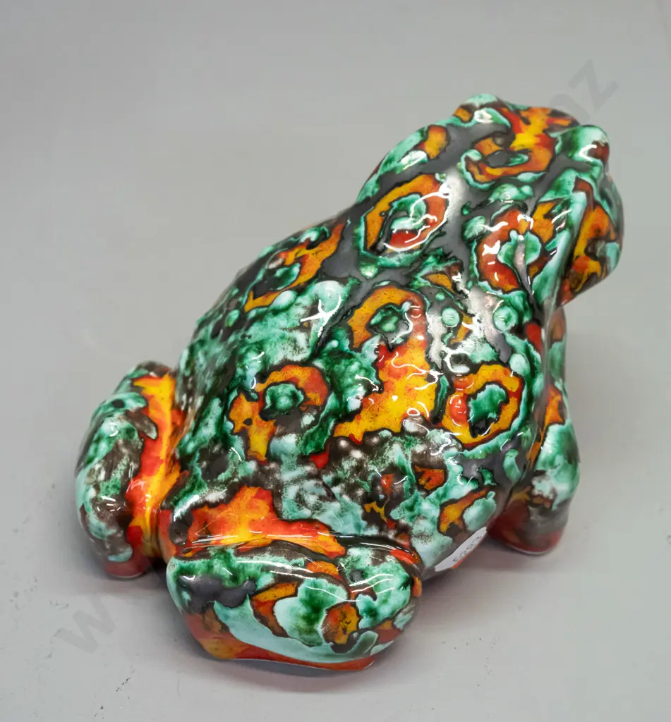 signed hand-painted Anita Harris Stoke on Trent studio pottery frog figure with mottled multi colour glaze H-110 L-180 Image 1++
