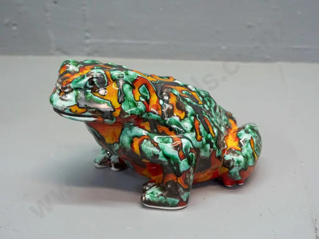 signed hand-painted Anita Harris Stoke on Trent studio pottery frog figure with mottled multi colour glaze H-110 L-180 Image 1++