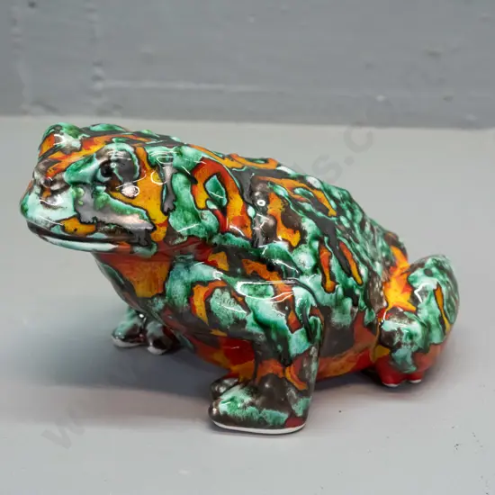 signed hand-painted Anita Harris Stoke on Trent studio pottery frog figure with mottled multi colour glaze H-110 L-180