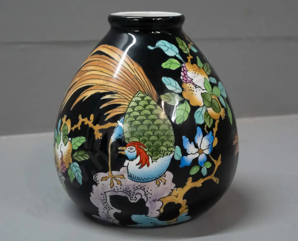 vintage Woods & Sons vase w/hand painted pheasants and floral motifs H-160 Image 1++