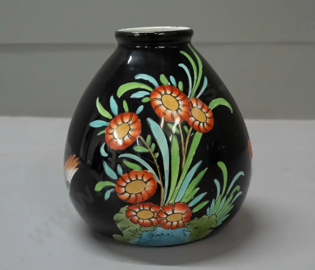 vintage Woods & Sons vase w/hand painted pheasants and floral motifs H-160 Image 1++