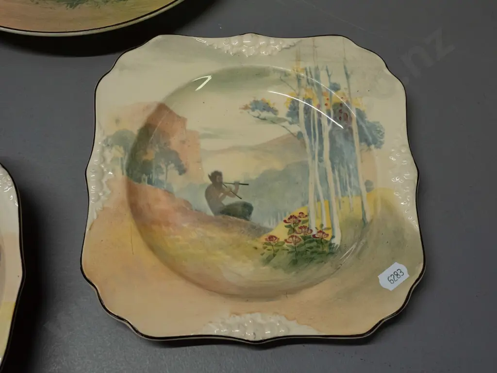 Royal Doulton "Pipes of Pan" pattern china - 3 plates, 3 bowls, fluted edge large bowl and smaller plate. One larger Image 1++