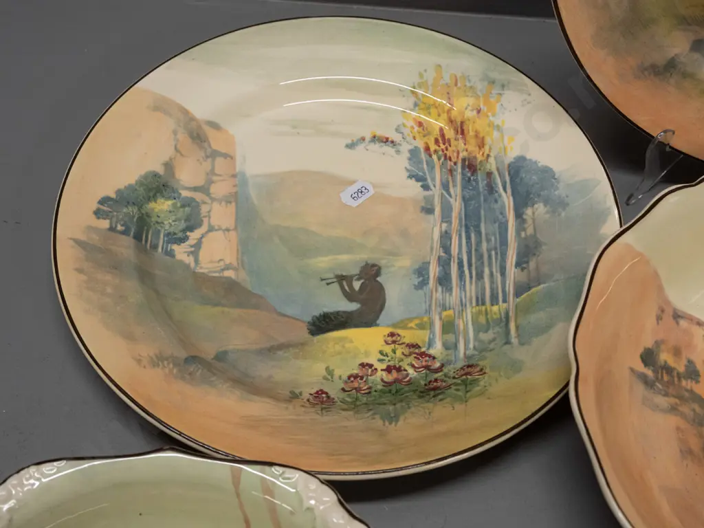 Royal Doulton "Pipes of Pan" pattern china - 3 plates, 3 bowls, fluted edge large bowl and smaller plate. One larger Image 1++